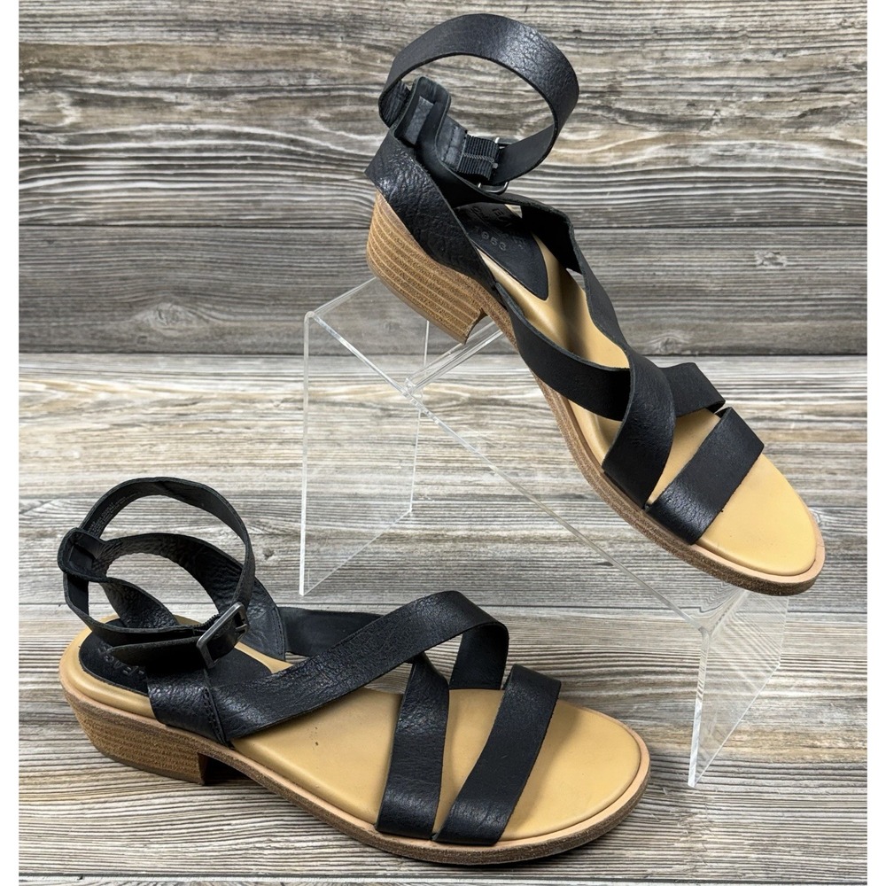 Kork-Ease Marianna Black Leather Ankle Strap Sandals Cork Soles Women's Size 10
